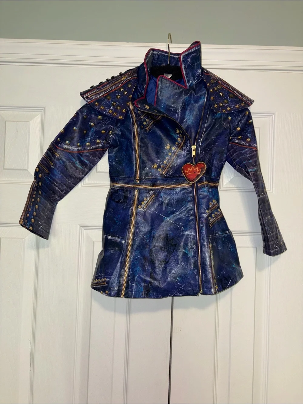 Disney Descendants Evie faux leather Costume jacket Blue Zipper Girls Size 5-6